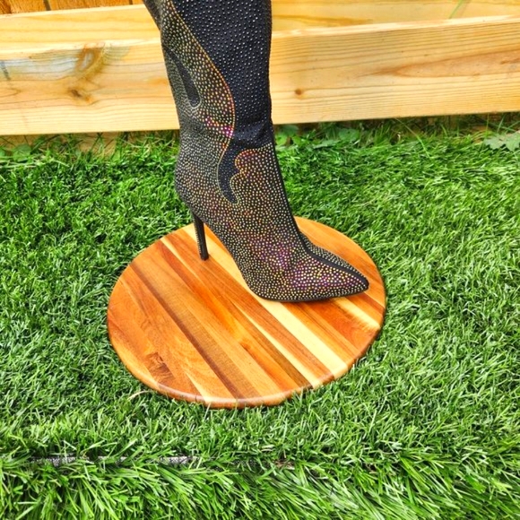 Sexy & Fun Black & Gold Rhinestone Flame Detail Sexy OTK Thigh Boots - Picture 12 of 16